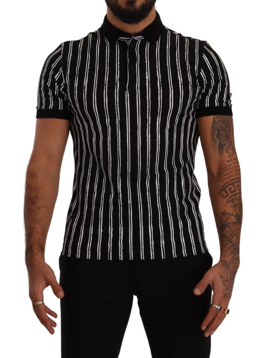 Dolce & Gabbana Elegant Striped Polo T-Shirt in Black Dolce & Gabbana