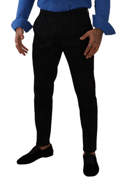 Dolce & Gabbana Elegant Slim Fit Dress Pants in Black Brocade Dolce & Gabbana