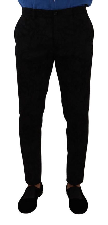 Dolce & Gabbana Elegant Slim Fit Dress Pants in Black Brocade Dolce & Gabbana