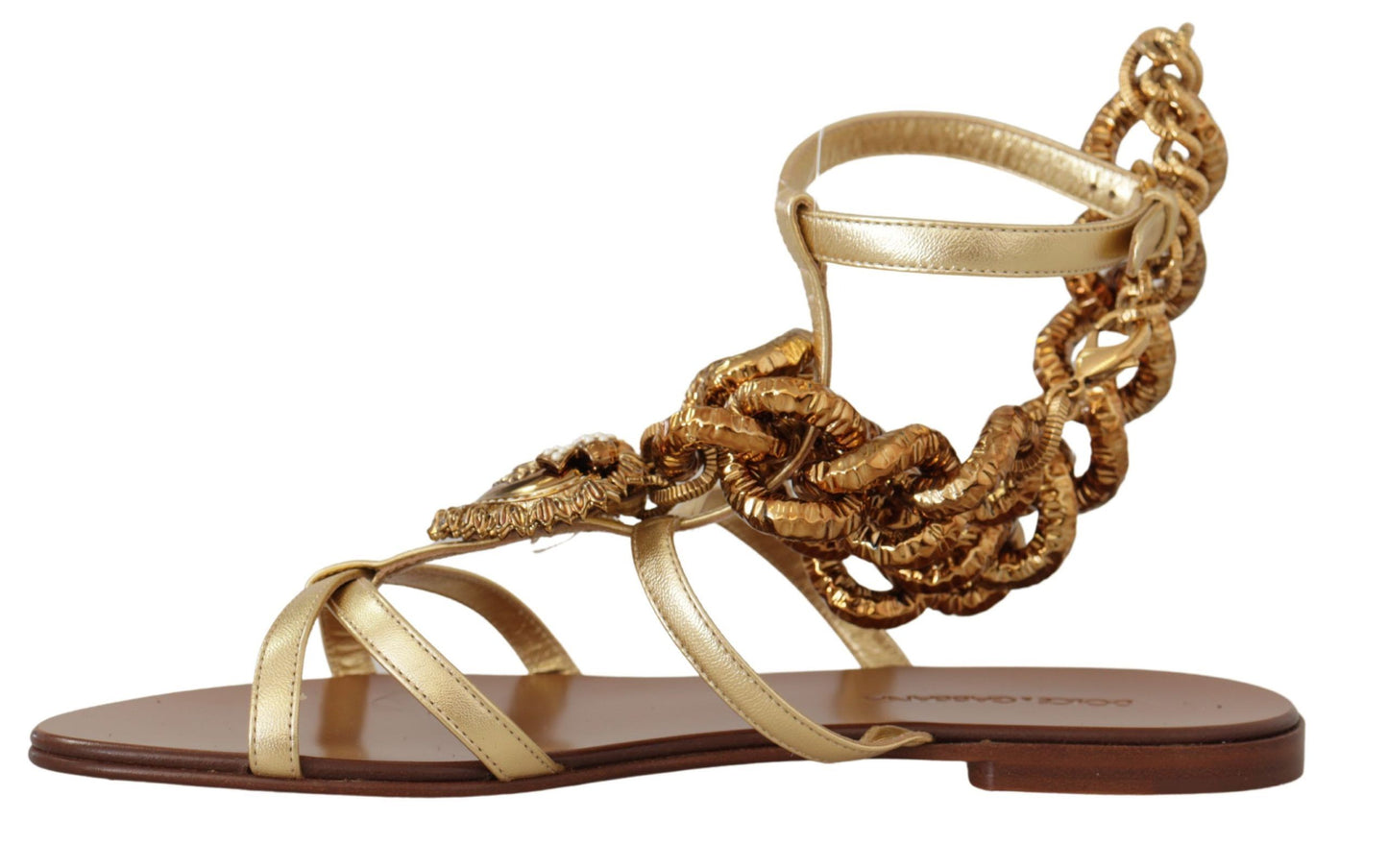 Dolce & Gabbana Chic Gladiator Flats with Heart and Chain Accents Dolce & Gabbana