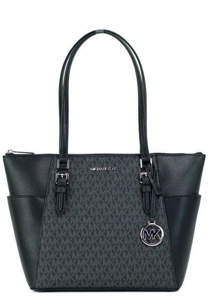 Michael Kors Charlotte Black PVC Leather Large Top Zip Tote Handbag Bag Purse Michael Kors