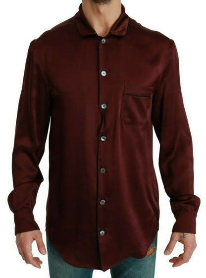 Dolce & Gabbana Bordeaux Silk Pajama-Inspired Shirt Dolce & Gabbana