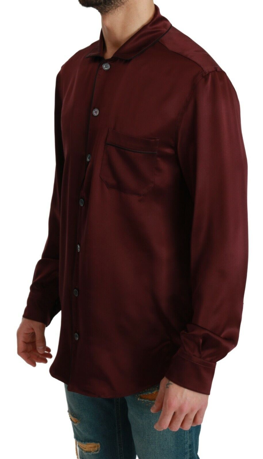 Dolce & Gabbana Bordeaux Silk Pajama-Inspired Shirt Dolce & Gabbana