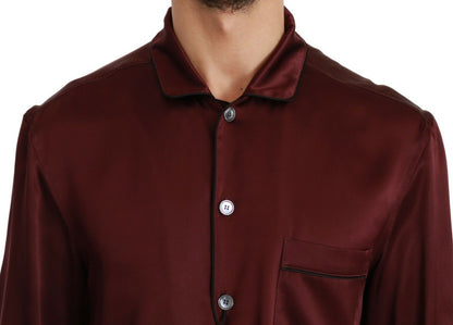 Dolce & Gabbana Bordeaux Silk Pajama-Inspired Shirt Dolce & Gabbana