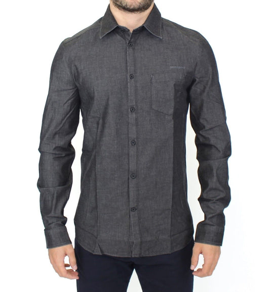 Ermanno Scervino Elegant Gray Stretch Denim Casual Shirt Ermanno Scervino