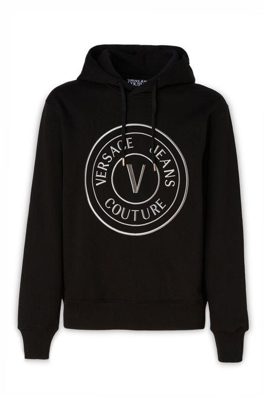 Versace Jeans Stunning Hooded Black Cotton Sweatshirt Versace Jeans