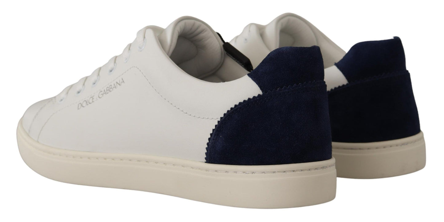 Dolce & Gabbana Elegant White and Blue Low-Top Leather Sneakers Dolce & Gabbana