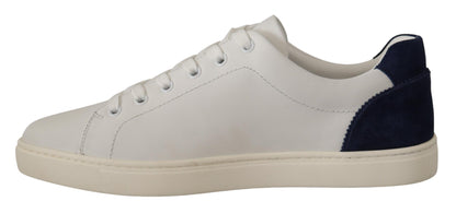 Dolce & Gabbana Elegant White and Blue Low-Top Leather Sneakers Dolce & Gabbana