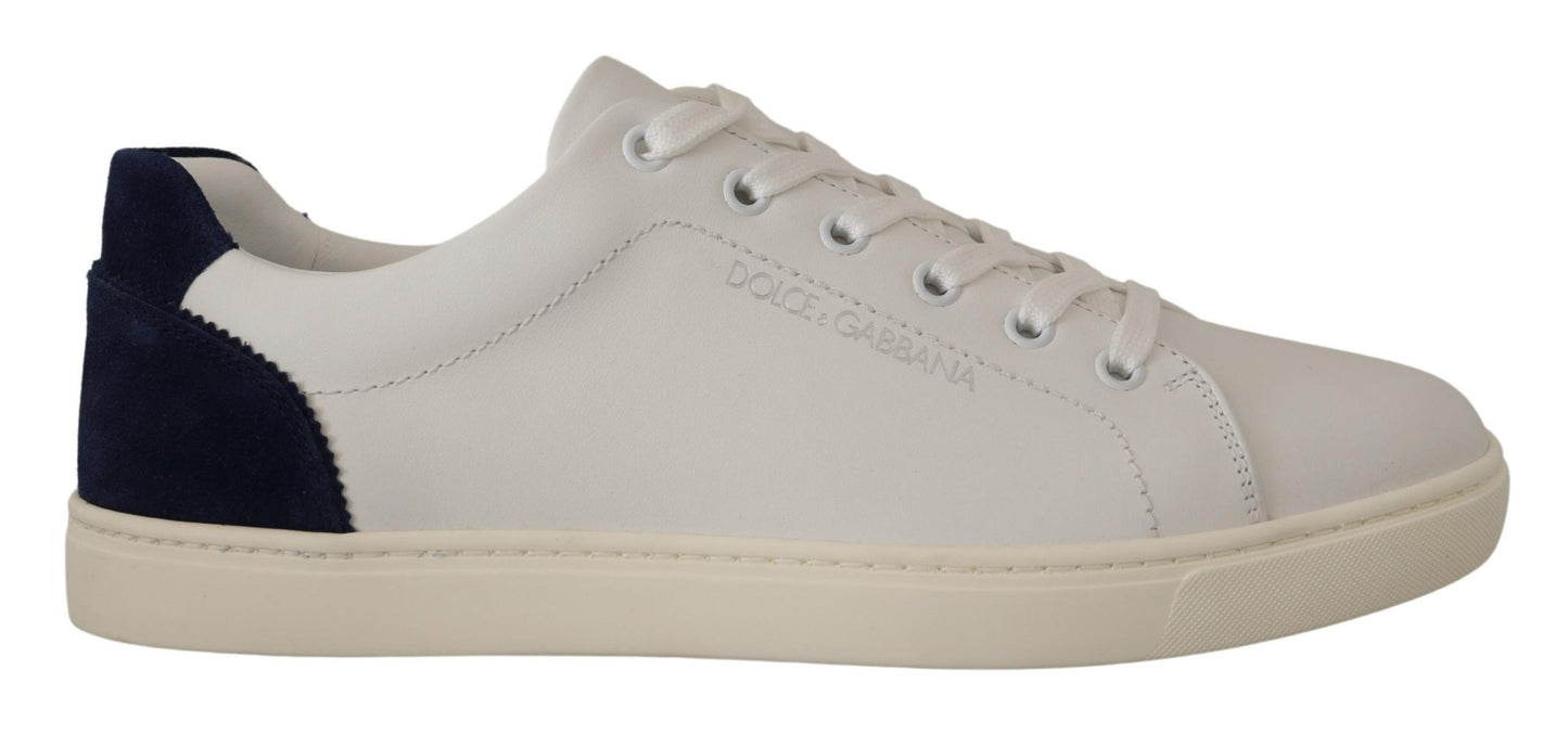 Dolce & Gabbana Elegant White and Blue Low-Top Leather Sneakers Dolce & Gabbana