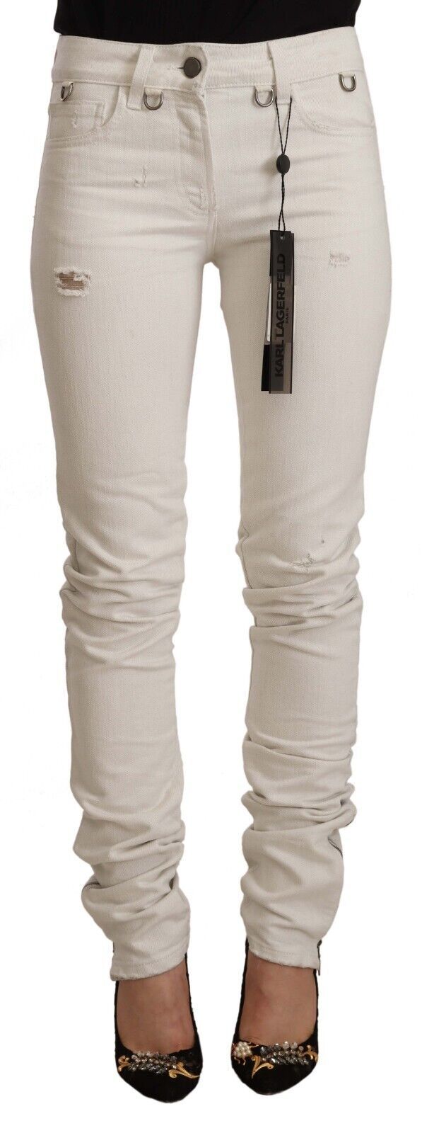 Karl Lagerfeld Chic White Mid-Waist Slim Fit Jeans Karl Lagerfeld