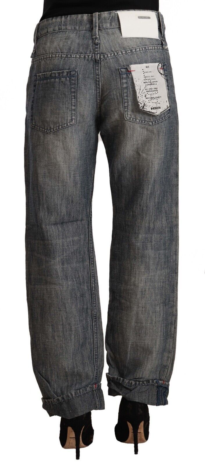 Acht Chic Gray Straight Cut Ramie-Cotton Jeans Acht