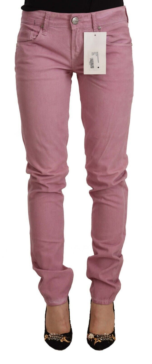 Acht Elegant Pink Slim Fit Denim Jeans Acht