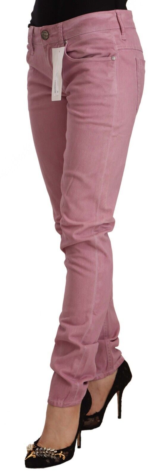 Acht Elegant Pink Slim Fit Denim Jeans Acht