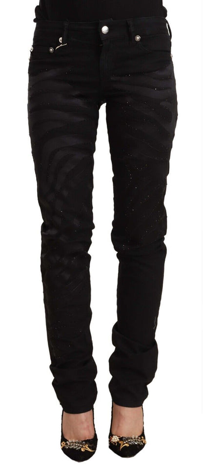 Just Cavalli Elegant Black Slim Fit Embellished Jeans Just Cavalli