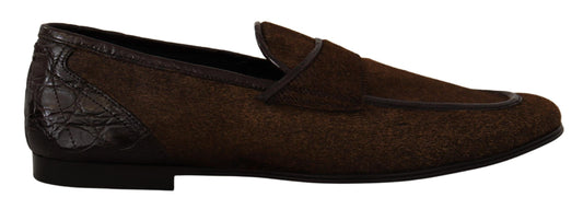 Dolce & Gabbana Elegant Brown Caiman Leather Loafers Dolce & Gabbana