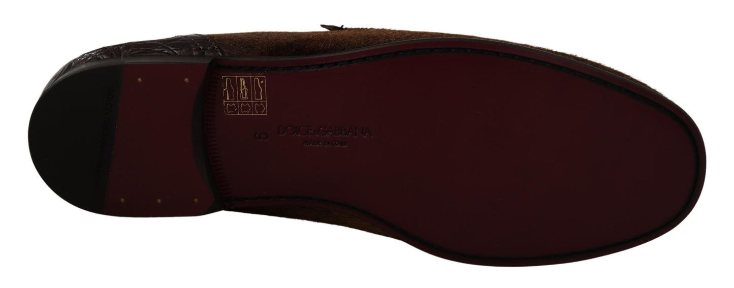 Dolce & Gabbana Elegant Brown Caiman Leather Loafers Dolce & Gabbana