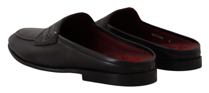 Dolce & Gabbana Exquisite Black & Burgundy Leather Slides Dolce & Gabbana