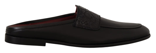 Dolce & Gabbana Exquisite Black & Burgundy Leather Slides Dolce & Gabbana