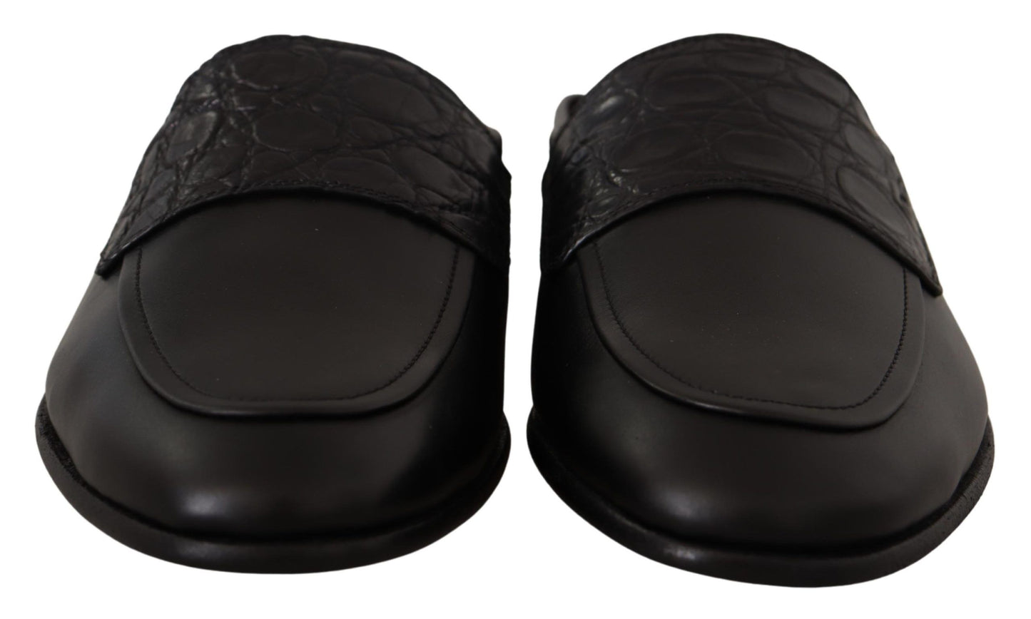 Dolce & Gabbana Exquisite Black & Burgundy Leather Slides Dolce & Gabbana