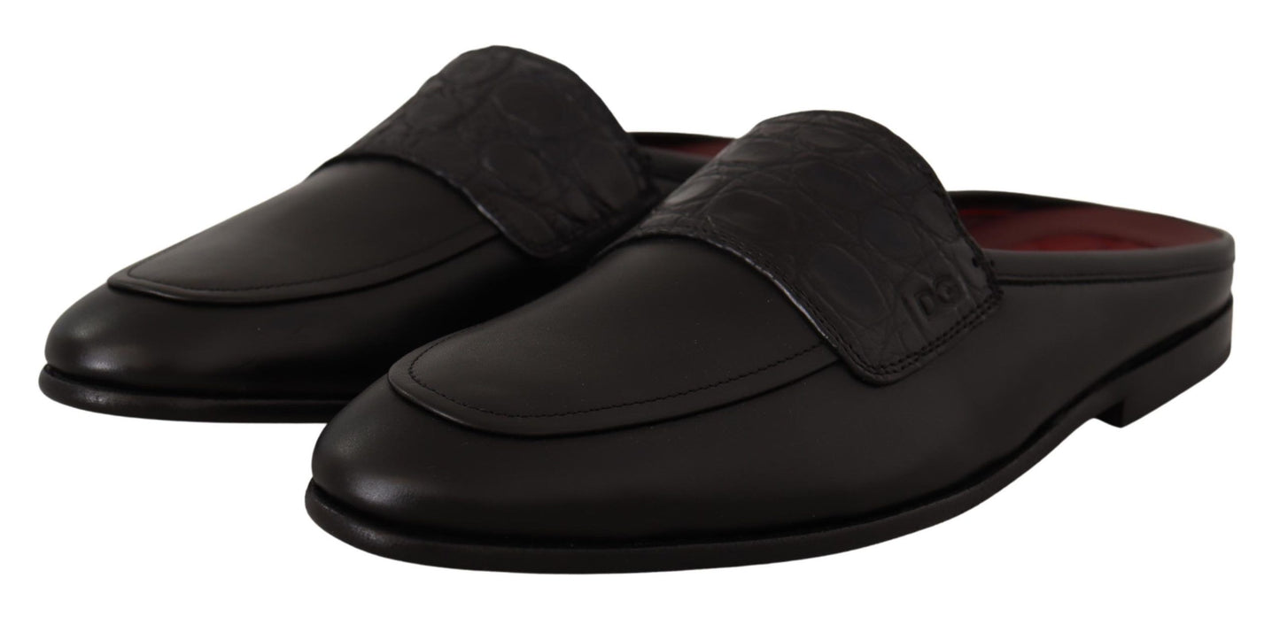 Dolce & Gabbana Exquisite Black & Burgundy Leather Slides Dolce & Gabbana