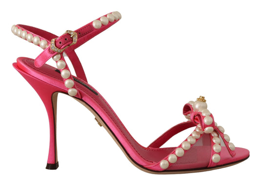 Dolce & Gabbana Elegant Pink Pearl Embellished Heels Sandals Dolce & Gabbana