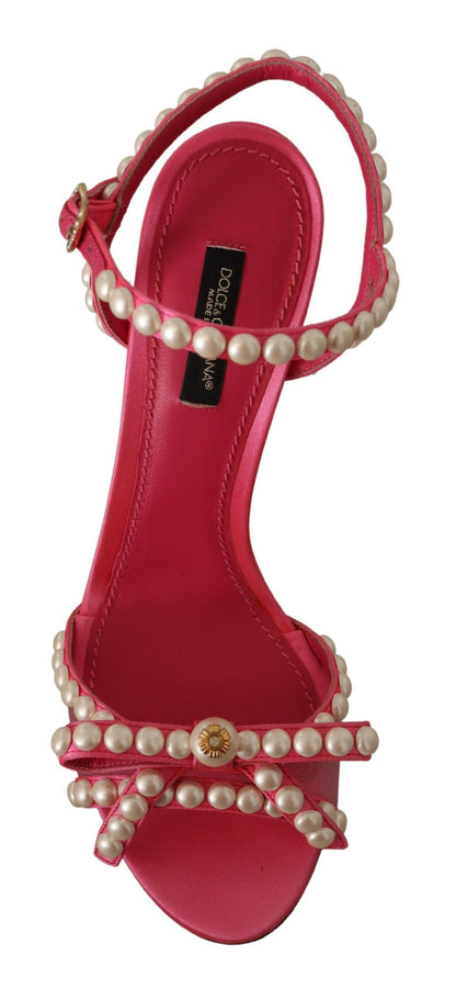 Dolce & Gabbana Elegant Pink Pearl Embellished Heels Sandals Dolce & Gabbana