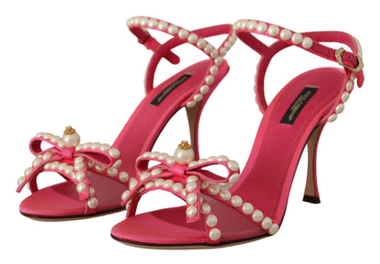 Dolce & Gabbana Elegant Pink Pearl Embellished Heels Sandals Dolce & Gabbana