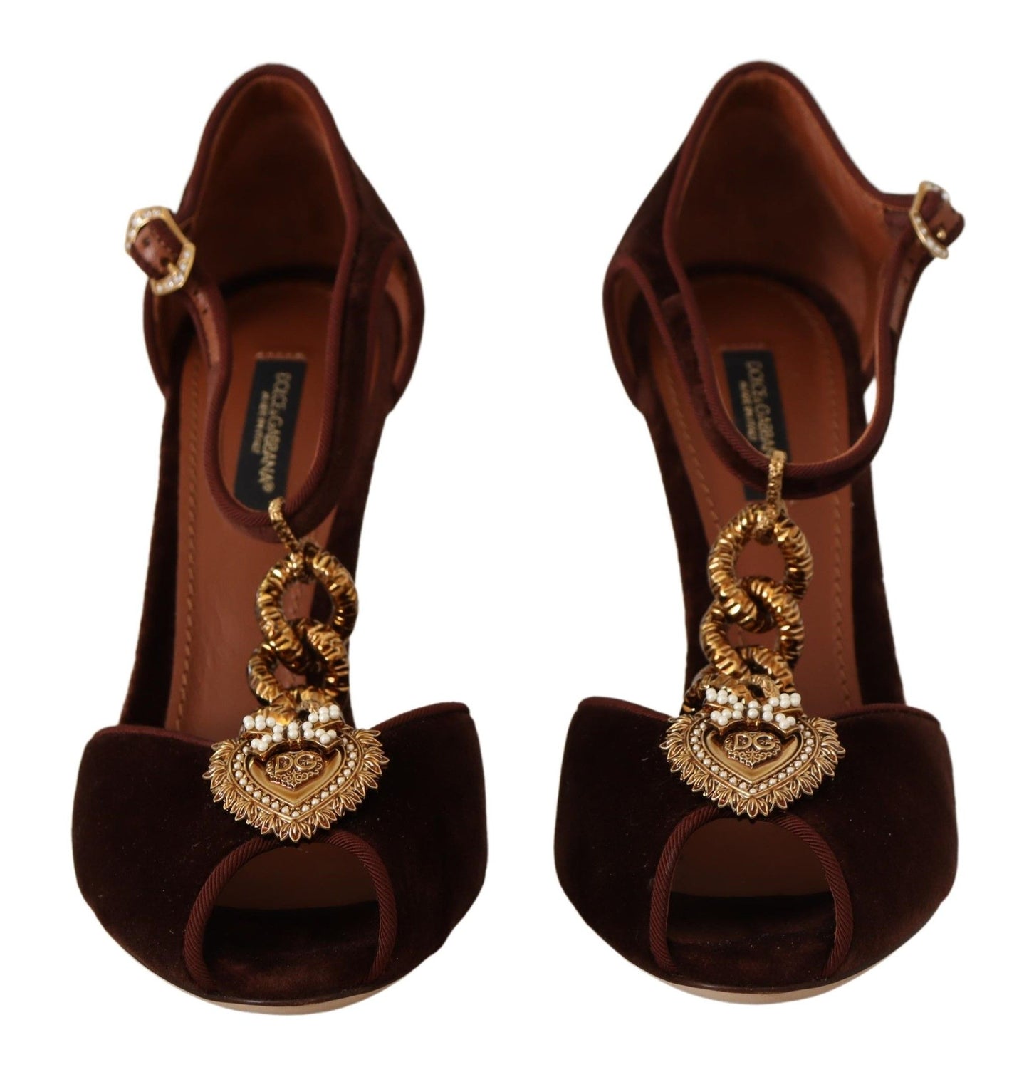 Dolce & Gabbana Elegant Gold Detail Velvet Heels Dolce & Gabbana