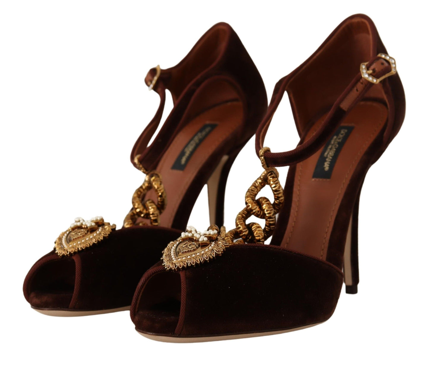 Dolce & Gabbana Elegant Gold Detail Velvet Heels Dolce & Gabbana