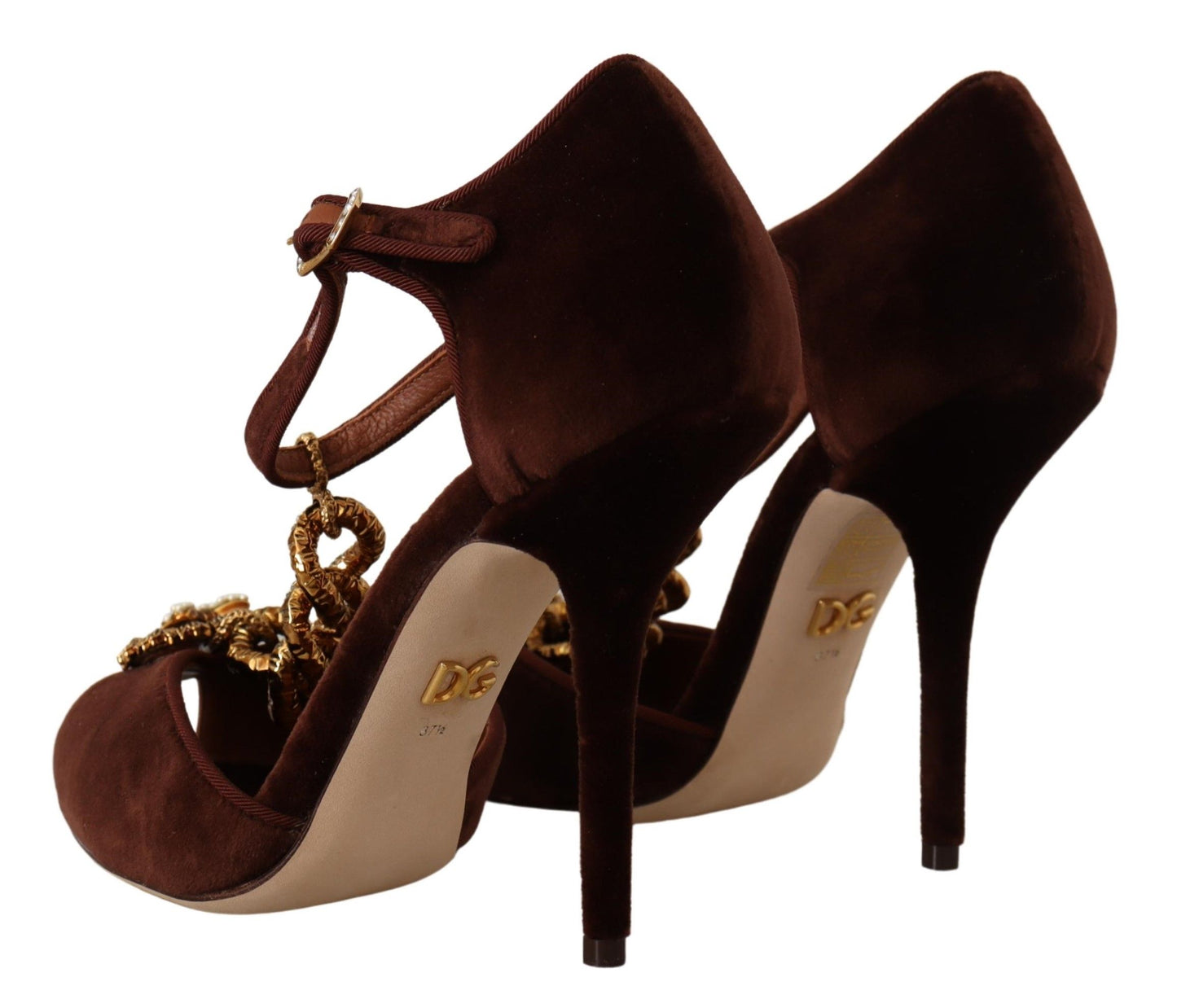 Dolce & Gabbana Elegant Gold Detail Velvet Heels Dolce & Gabbana