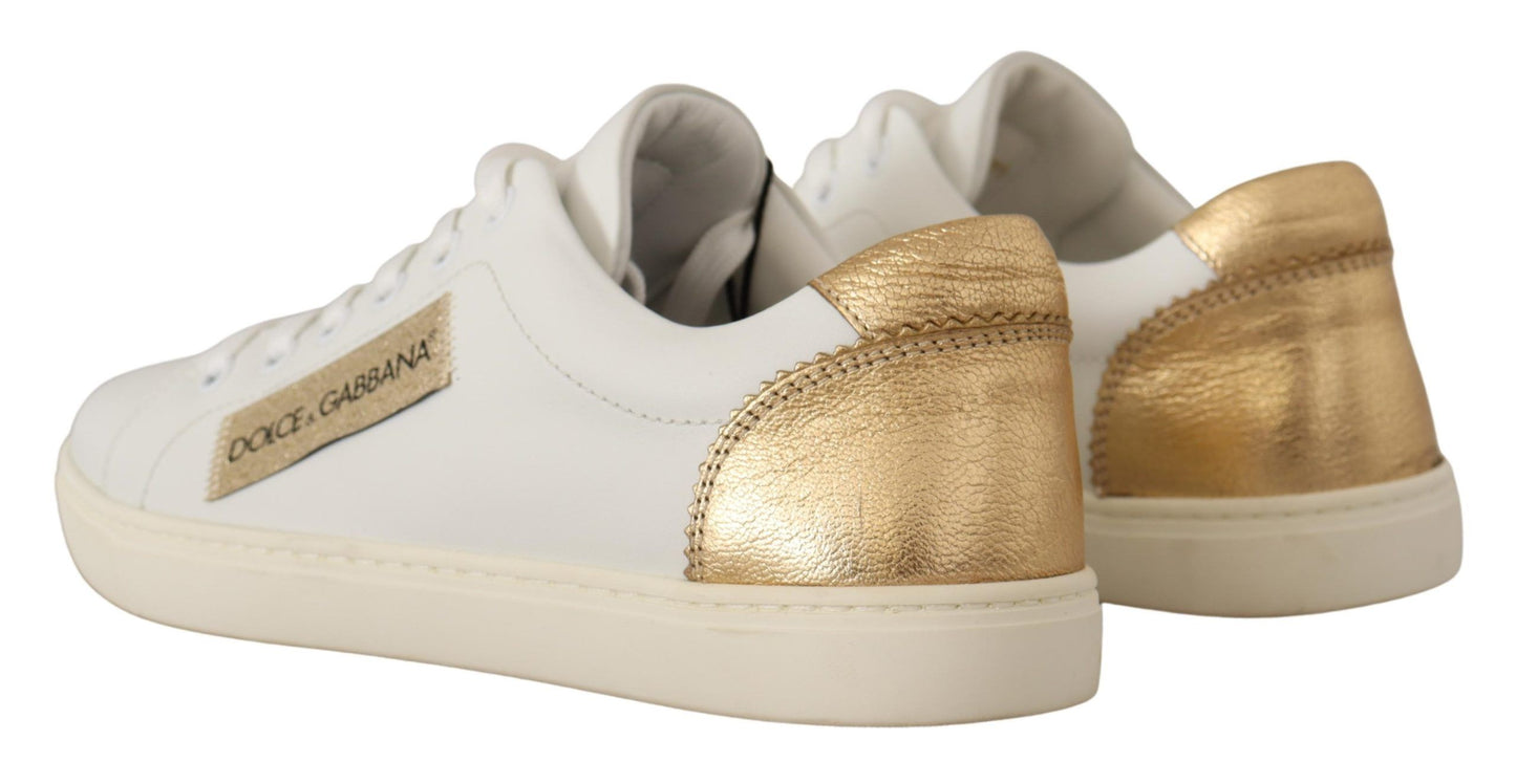 Dolce & Gabbana Elegant White Leather Sneakers with Gold Accents Dolce & Gabbana