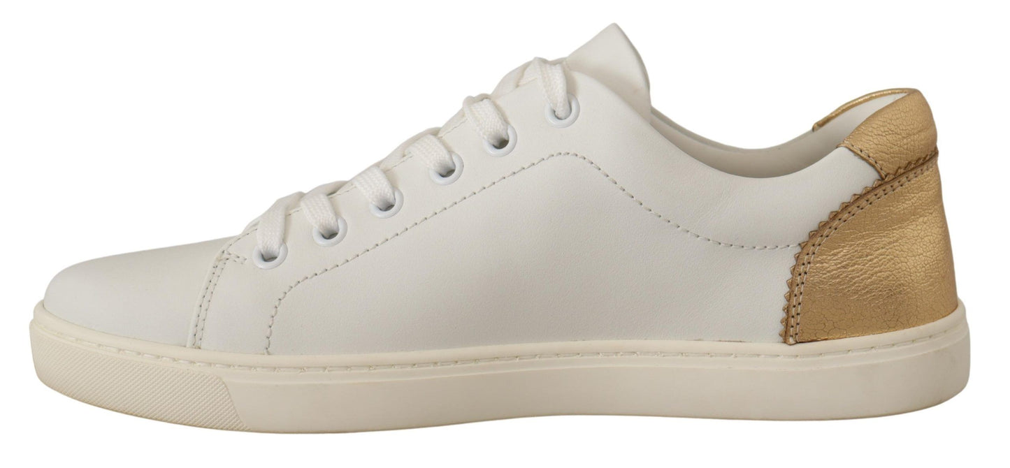 Dolce & Gabbana Elegant White Leather Sneakers with Gold Accents Dolce & Gabbana