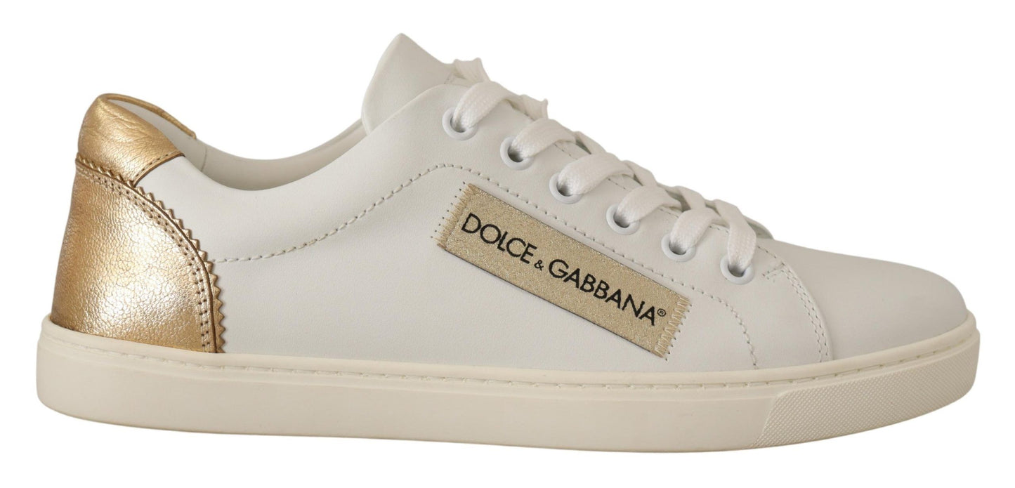 Dolce & Gabbana Elegant White Leather Sneakers with Gold Accents Dolce & Gabbana