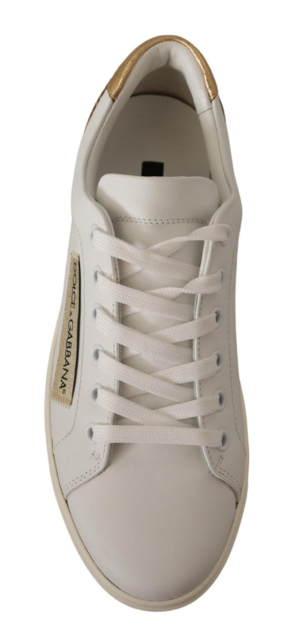 Dolce & Gabbana Elegant White Leather Sneakers with Gold Accents Dolce & Gabbana