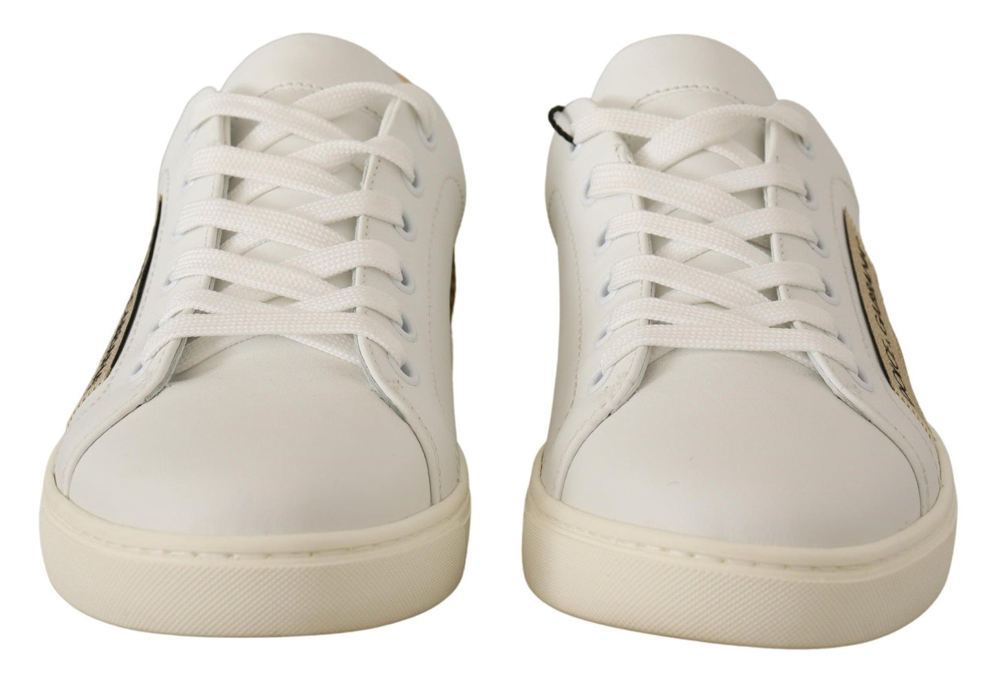 Dolce & Gabbana Elegant White Leather Sneakers with Gold Accents Dolce & Gabbana