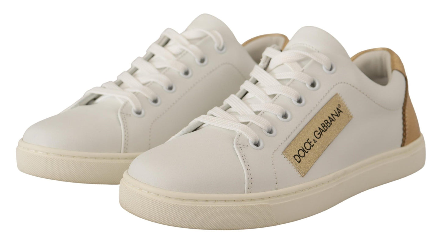 Dolce & Gabbana Elegant White Leather Sneakers with Gold Accents Dolce & Gabbana