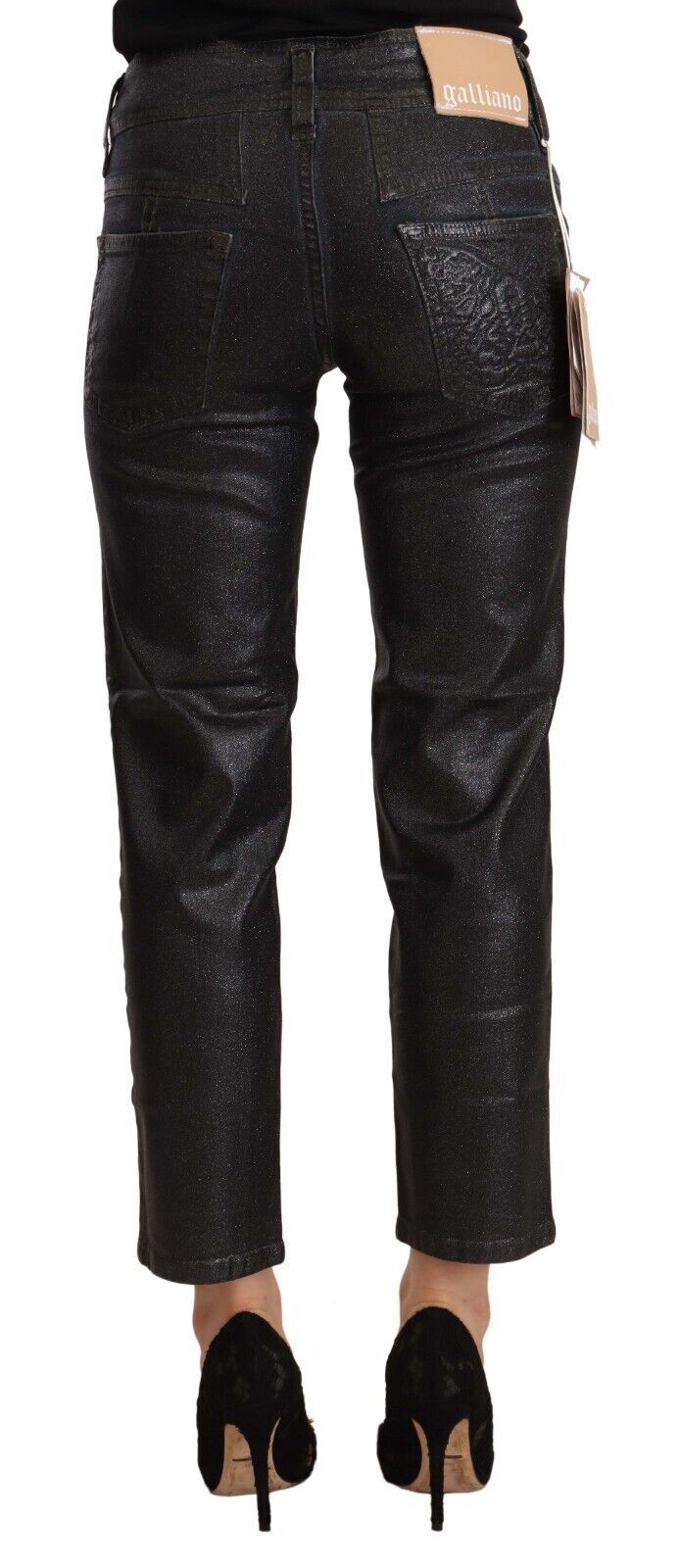 John Galliano Chic Black Glittered Cropped Pants John Galliano