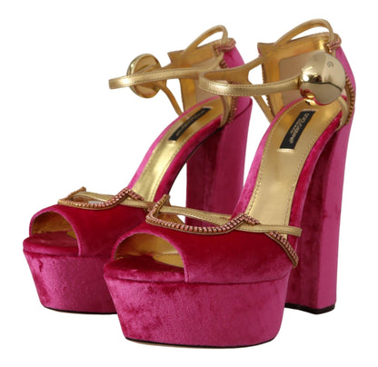 Dolce & Gabbana Ethereal Pink Velvet Crystal Sandals Dolce & Gabbana