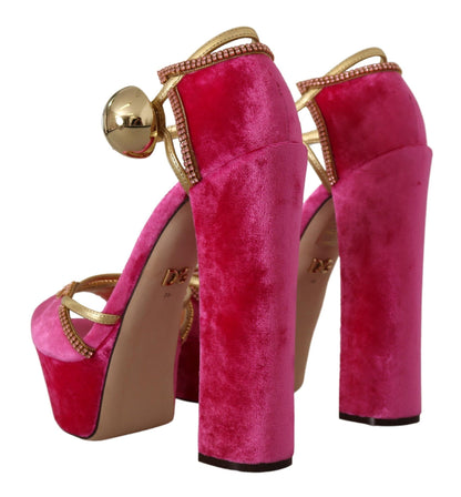 Dolce & Gabbana Ethereal Pink Velvet Crystal Sandals Dolce & Gabbana