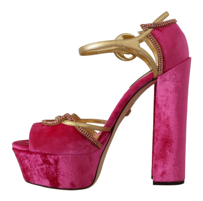 Dolce & Gabbana Ethereal Pink Velvet Crystal Sandals Dolce & Gabbana