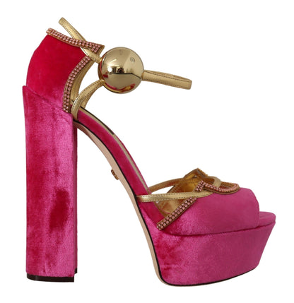 Dolce & Gabbana Ethereal Pink Velvet Crystal Sandals Dolce & Gabbana