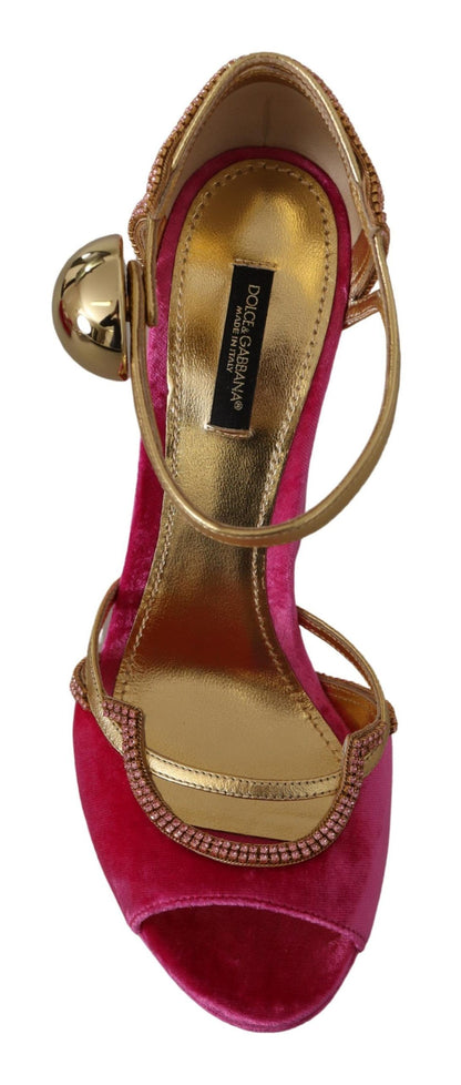 Dolce & Gabbana Ethereal Pink Velvet Crystal Sandals Dolce & Gabbana