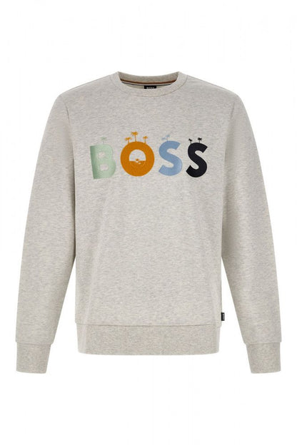 Hugo Boss Elegant Grey Round Neck Cotton Sweatshirt Hugo Boss