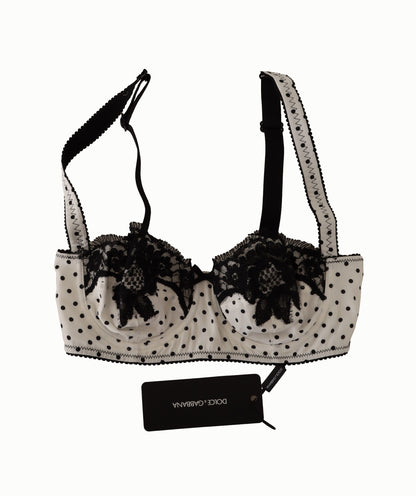 Dolce & Gabbana Elegant White Lace & Polka Dot Silk Bra Dolce & Gabbana