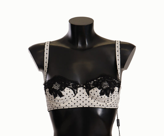 Dolce & Gabbana Elegant White Lace & Polka Dot Silk Bra Dolce & Gabbana