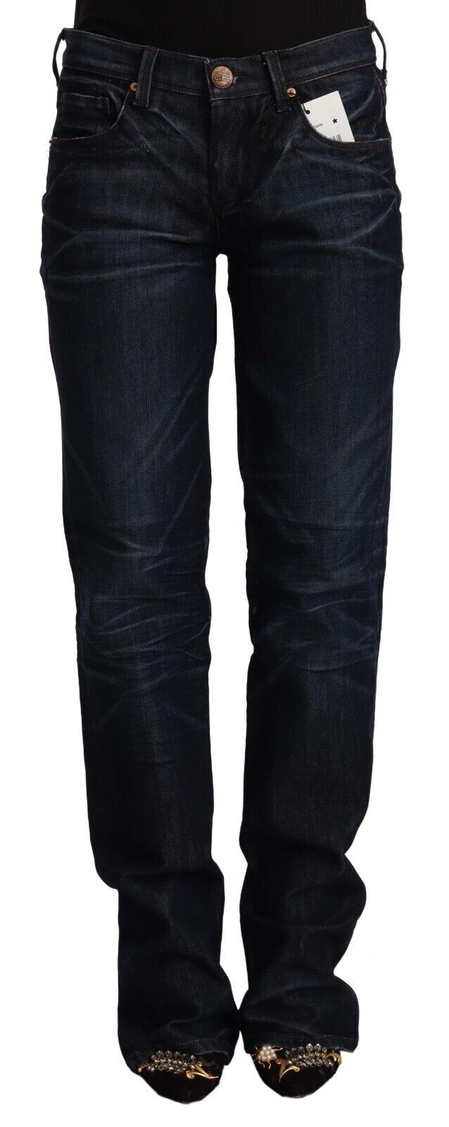 Ermanno Scervino Chic Dark Blue Mid Waist Jeans Ermanno Scervino