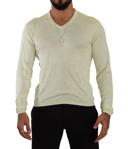 Domenico Tagliente Elegant Silk V-Neck Pullover Sweater Domenico Tagliente