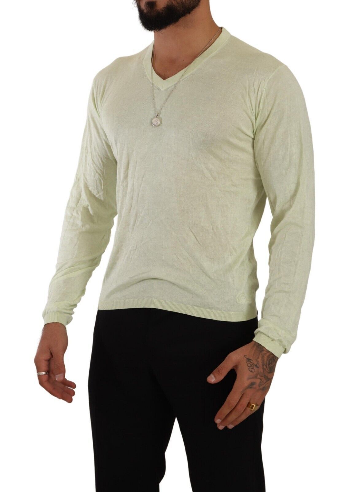 Domenico Tagliente Elegant Silk V-Neck Pullover Sweater Domenico Tagliente