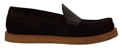 Dolce & Gabbana Elegant Suede Crocodile Loafers in Brown Dolce & Gabbana