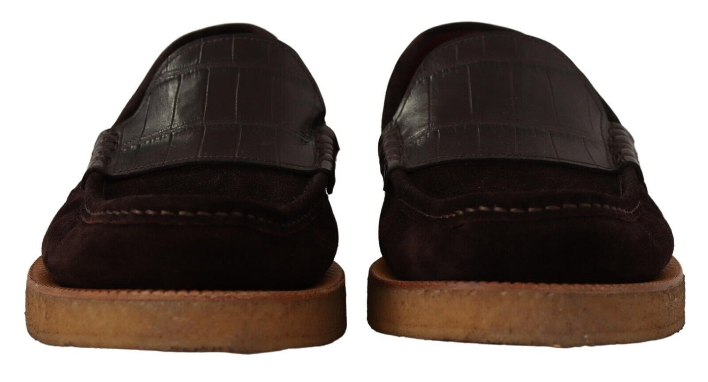 Dolce & Gabbana Elegant Suede Crocodile Loafers in Brown Dolce & Gabbana